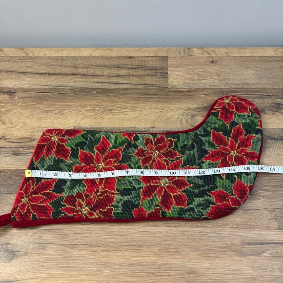 Imperial Elegance Poinsettias Needlepoint Hanging Christmas Stocking Vintage 90s - Picture 4 of 5